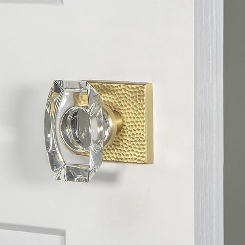 Miniatura 2 de Viaggio Quadrato - Roseta martillada doble con perilla de cristal Stella en latón satinado