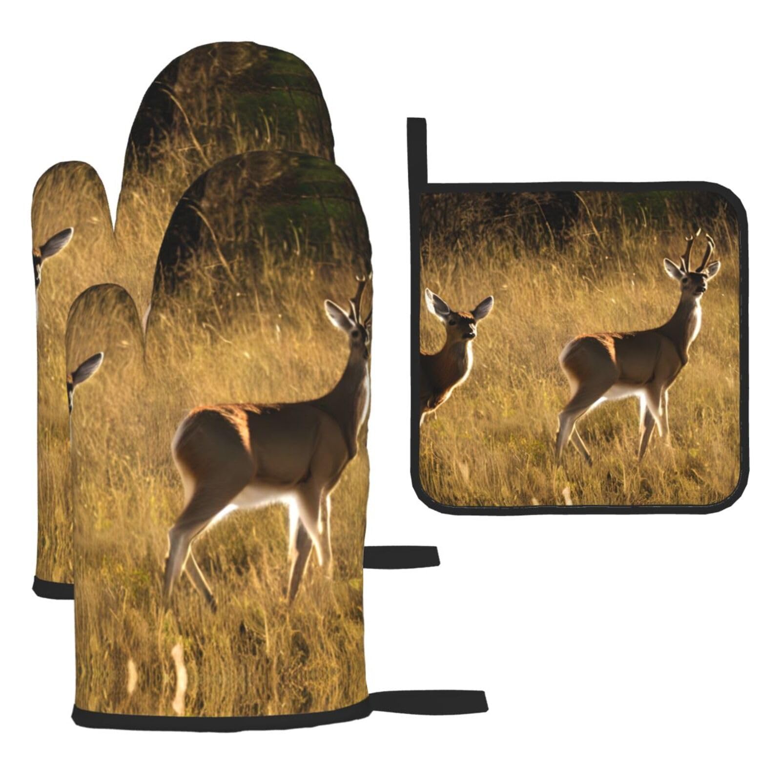 Cute Deers Christmas Oven Mitts,Cute Cooking Glove,Heat Resistant,Oven Mitts Gift for Mom,Housewarming