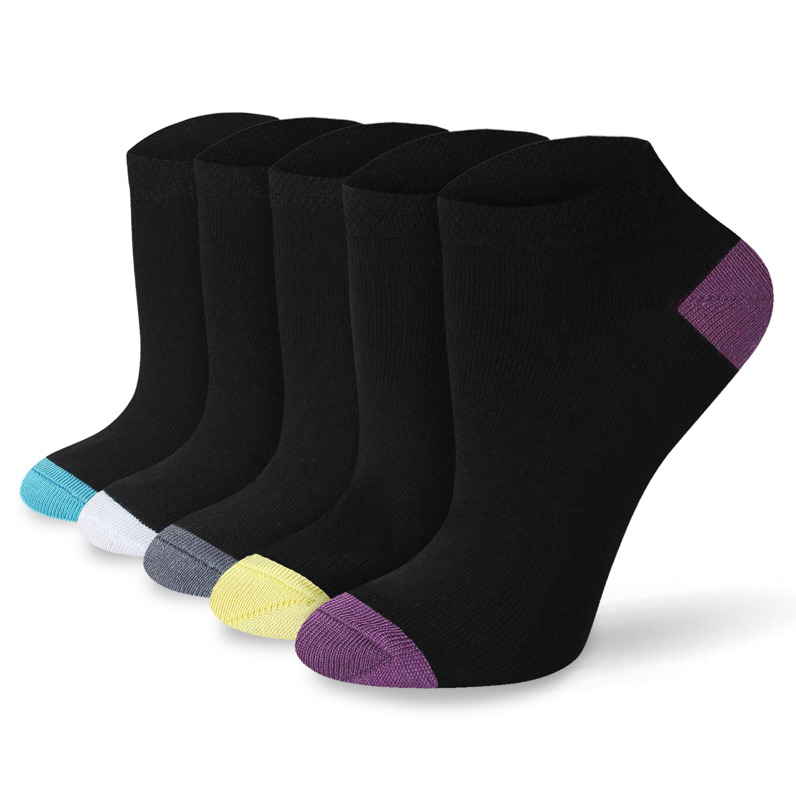 Socksmad Women's Heel & Toe Pk2 Trainer Socks Size 4-7 - Coloured Heel & Toe Black Multipack - Sports Socks - Cotton-Rich, Summer Trainer Liners - Gifts For Her - 5 Pair Pck (Heel & Toe Pk2)