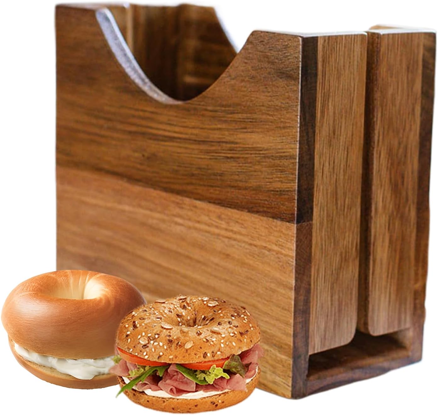 Bagel Slicer - Wood Anti-Slip Effortless Stylish Cutting | Bread Cutter Kitchen Gadget for Home, Dorm, Apartment, Cafe, Restaurant, Coffee Shop, Breakfast, Kitchen, Easy Slicing