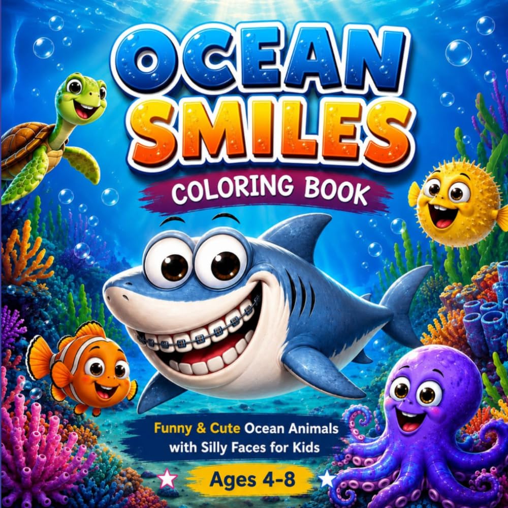 Ocean Smiles Coloring Book: Funny & Cute Ocean Animals with Silly Faces for Kids Ages 4–8 (Cute Animal Friends Life)