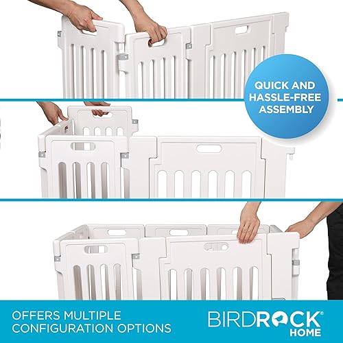 Miniatura 6 de BIRDROCK HOME Corralito para perros con puerta, 8 paneles, 25.6 pulgadas de alto, plástico fuerte, antideslizante, puerta segura para mascotas,