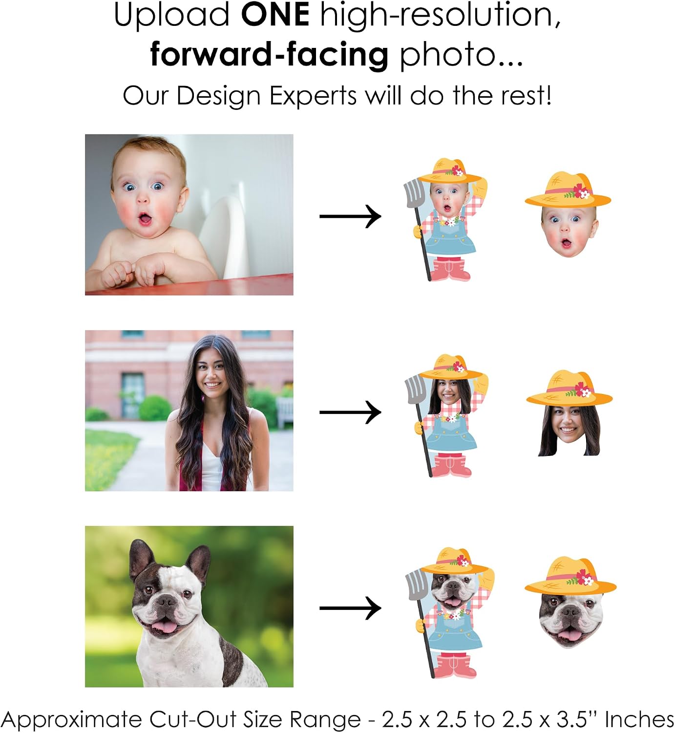 Big Dot of Happiness Custom Photo Girl Farm Animals - Fun Face Paper Straw Decor - Set of 24