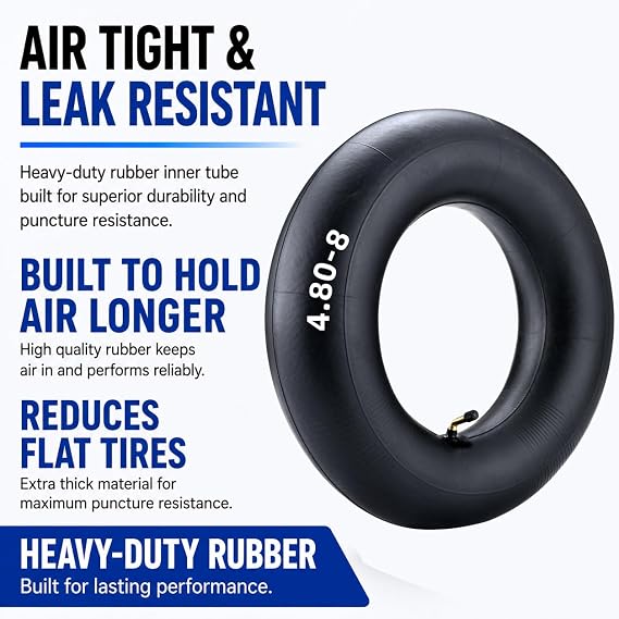 (2-Pack) Fastvert 4.80-8/4.00-8 Heavy-Duty Inner Tubes with TR-87 Bent Valve Stem – Fits Wheelbarrows, Utility Trailers, Garden Carts, Lawn Equipment, Hand Trucks and More