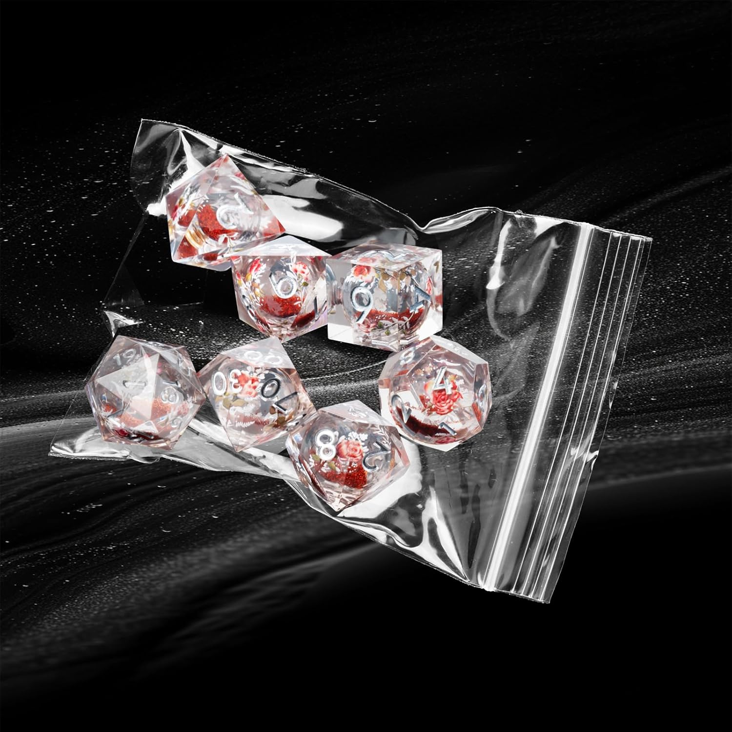 Liquid Core Flower DND Dice Set,7 PCS Resin Polyhedral Dice Set for Dungeons and Dragon RPG MTG Table Game (Red Liquid)