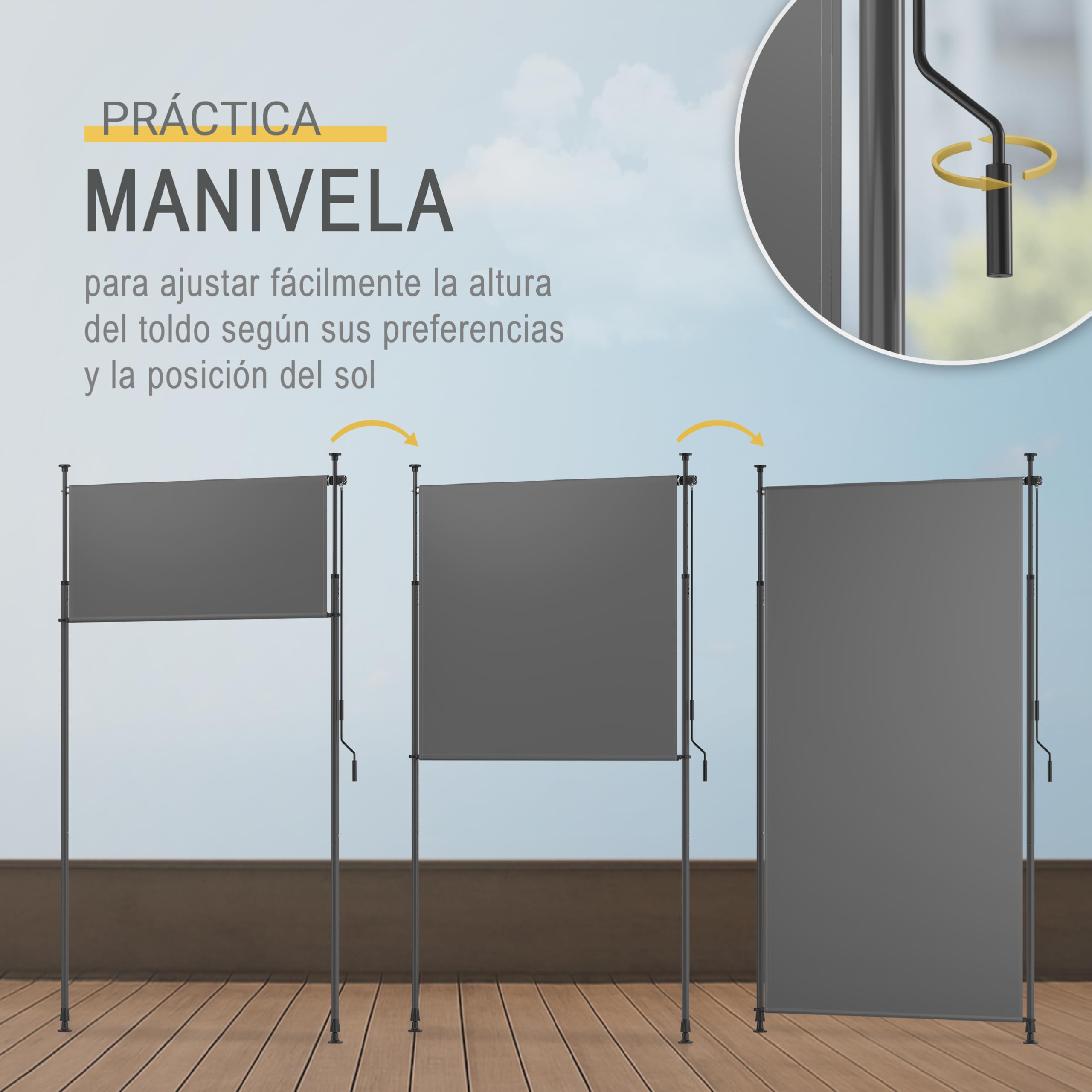 Sol Royal toldo de Pinza Vertical para Exterior sin taladrar con manivela