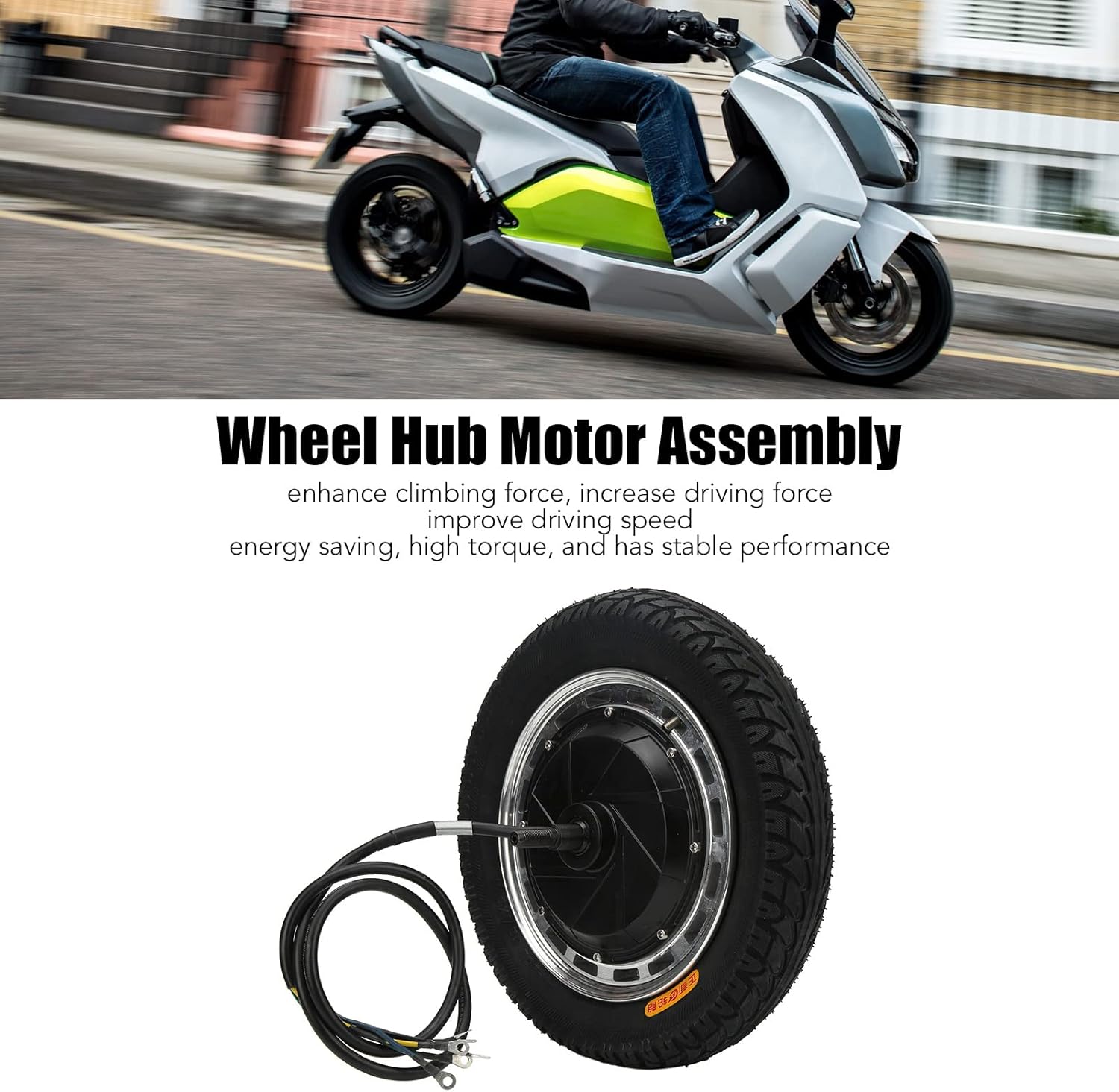 VINGVO Electric Scooter Motor, Electric Scooter Hub Motor 12in 48V‑96V 800W‑6500W Wheel Hub Motor Assembly with Inner Outer Tire Drive Motor Kit for Electric Motorcycle Off Road Vehicle