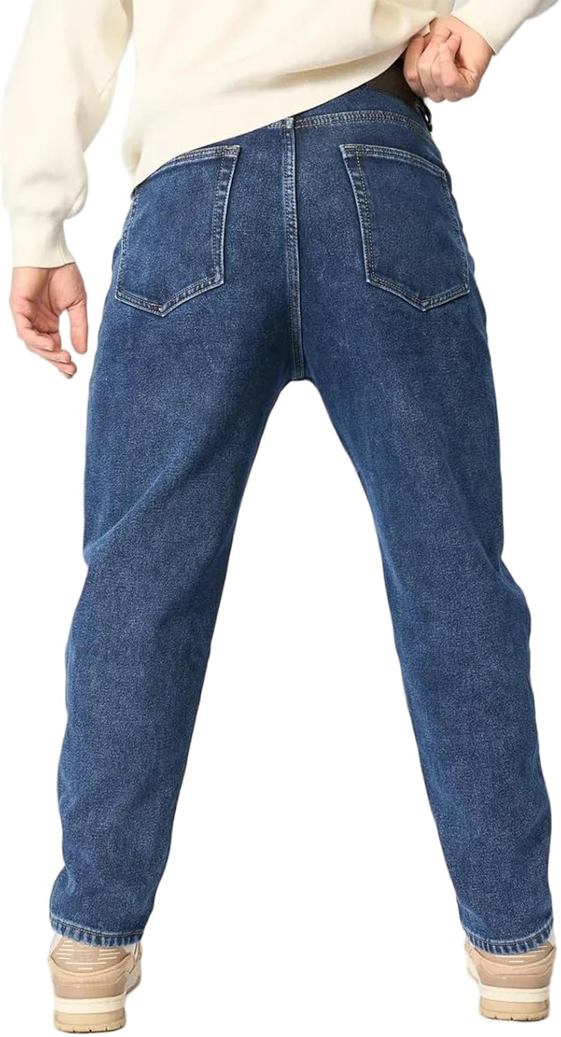 Fleece Lined Jeans for Men with Black Stretch Denim in Winter Warm Pants and Baggy Jeans Mens Flannel Lined Jeans - Image 3