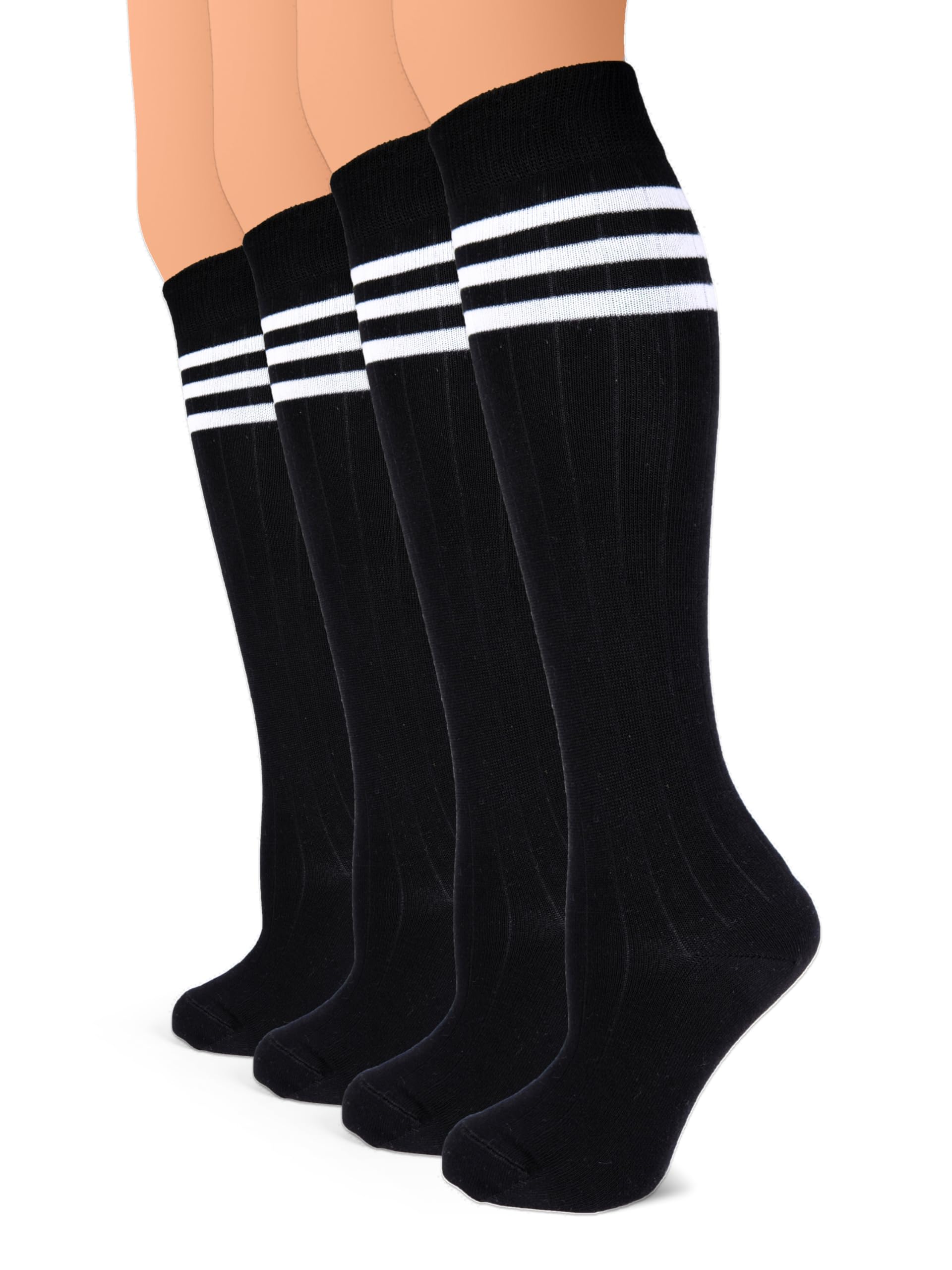 Hugh Ugoli Women Cotton Knee High Socks, 4 Pairs, Long Dress School Uniform