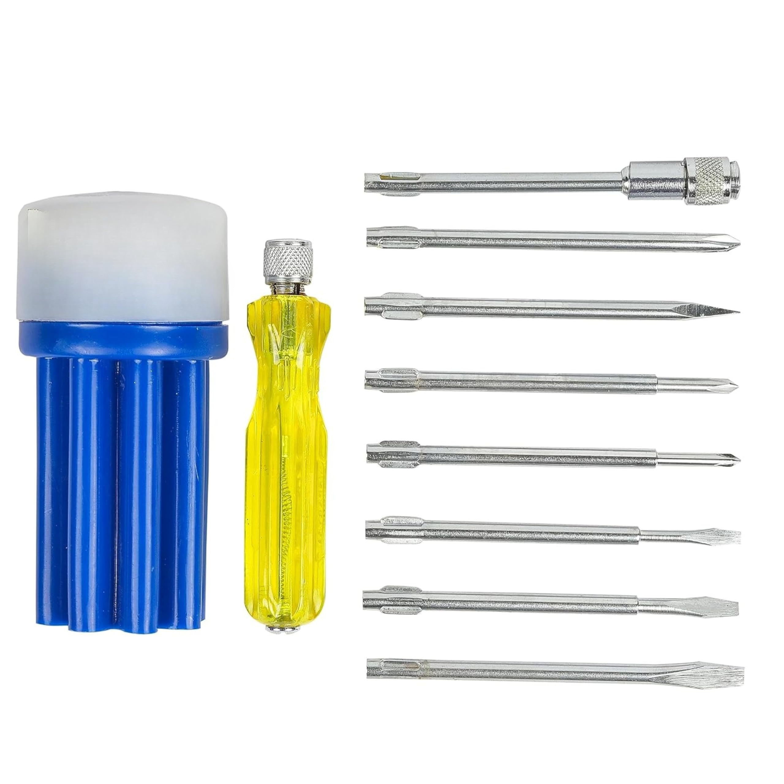 Quick Fresh 8 in 1 Screw Driver Kit with 3 Flat Blades, 3 Phillips Head, 1 Round Poker Bar, Extension Rod|Multicolor