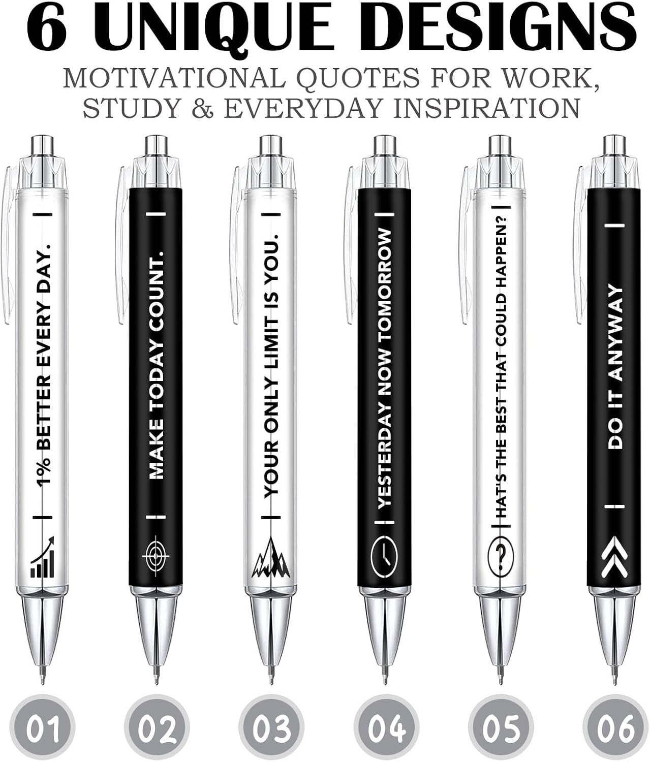 6 Pc Inspirational Pen Set for Daily Motivation – Positive Mindset Writing Pens for Office, Journaling, Goal Planning, Coworker Gifts, Students & Personal Growth with Encouraging Quotes image 4