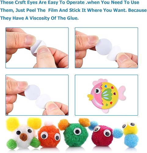 Miniatura 10 de UPINS 300 piezas redondas de plástico negro Googly Wiggle Eyes autoadhesivas tamaño grande 0.591 in 0.709 in 0.787 in 0.984 in