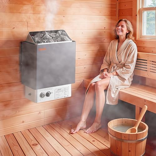 Miniatura 10 de VEVOR - Calefactor de sauna, estufa eléctrica de sauna de 220V, calentador de sauna para baño de vapor con temporizador de 3h y temperatura