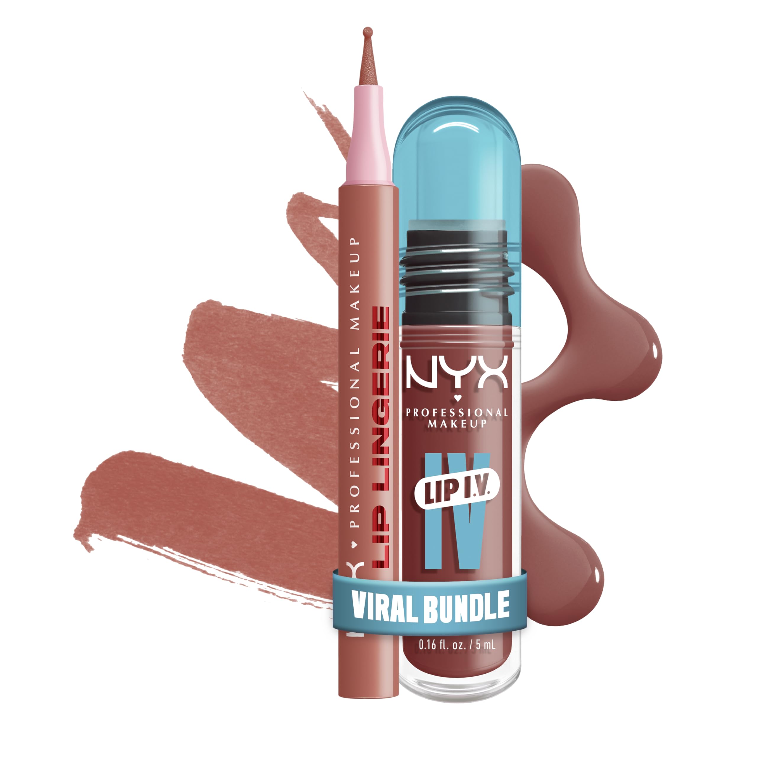 Bundle aus NYX Professional Makeup Lip Lingerie Lip Liner Stain Seamless All Day Stain Waterproof After Hours + Lip IV Lipgloss und Lip Stain, Lip IV Hydrating Gloss Stain, Farbe: Hydra-Honey