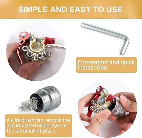 Miniatura 4 de SINGARO Conector de Abrazadera de Terminal de Batería de Automóvil, Conector de Abrazadera de Terminal de 4 Vías Positivo y Negativo de Liberación