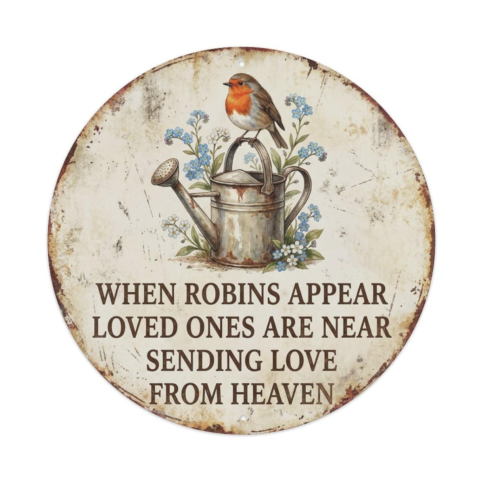 Yrnq Vintage Style Robin Bird Garden Quote Heaven Vintage Metal Tin Sign Plaque Wall Decor For Cafe, Club, Garden Round Metal Poster 8X8inch