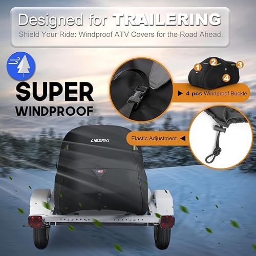 Miniatura 4 de 600D ATV Cover - Waterproof Heavy Duty Trailerable Quad Cover - All Season Weather Proof Outdoor UV Protection for Polaris, Kawasaki, Yamaha, Black