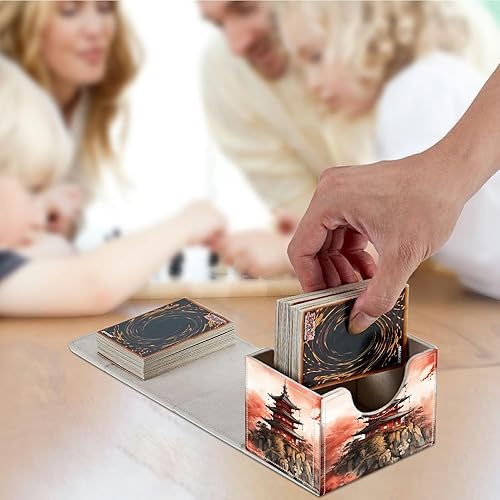 Miniatura 2 de HEAKIERG Forest Village - Caja organizadora de tarjetas, más de 100 tarjetas con funda para tarjetas intercambiables, caja de cuero con cierre