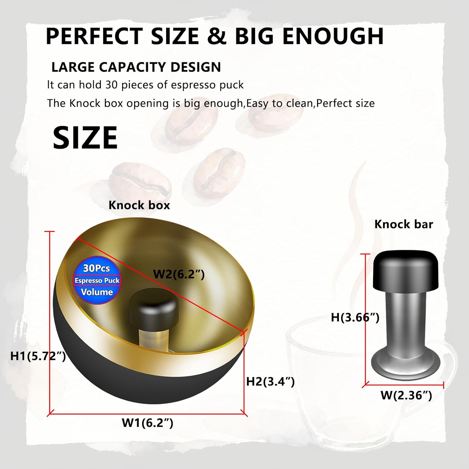 Espresso knock box –Stainless Steel,Coffee Knock box –Magnetic Base Removable Vertical Knock Bar,Knock Box with Shock-Absorbing and Non-Slip Base,Espresso Machine Accessories