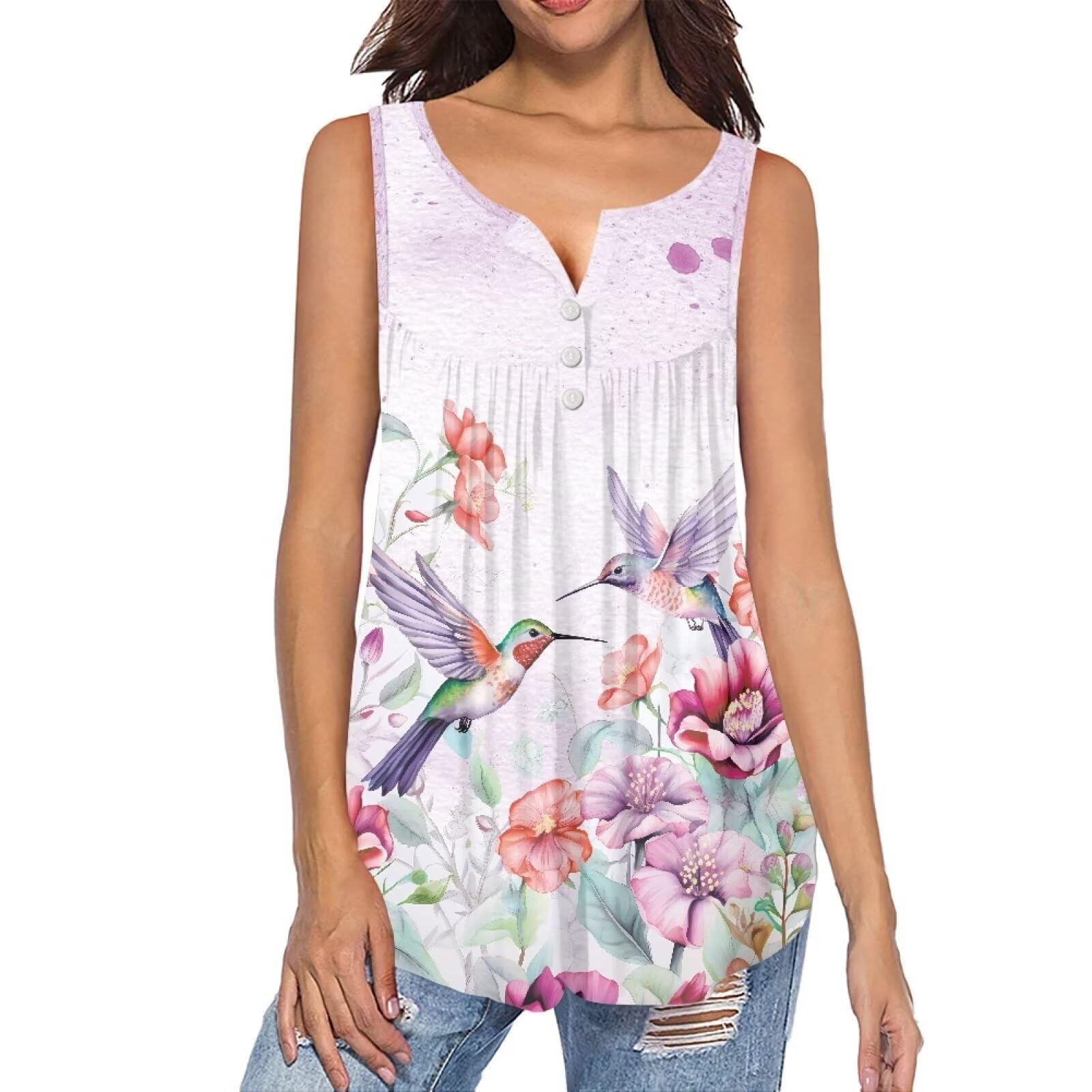 Suhoaziia Women Summer Sleeveless Tank Tops Shirts Plus Size Pleated Pullover Blouses for Leggings Dressy Casual Tops