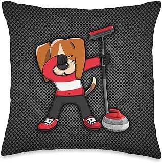 Teeisle Austria Curling Dabbing Beagle Dog Austria Curling Fans Jersey Winter Sports Throw Pillow, 16x16, Multicolor