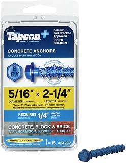 Tapcon+ 5/16 x 2-1/4" Heavy-Duty Hex Head Concrete Screws, 15-Pack, Blue Climaseal Corrosion-Resistant for Outdoor Masonry & Brick