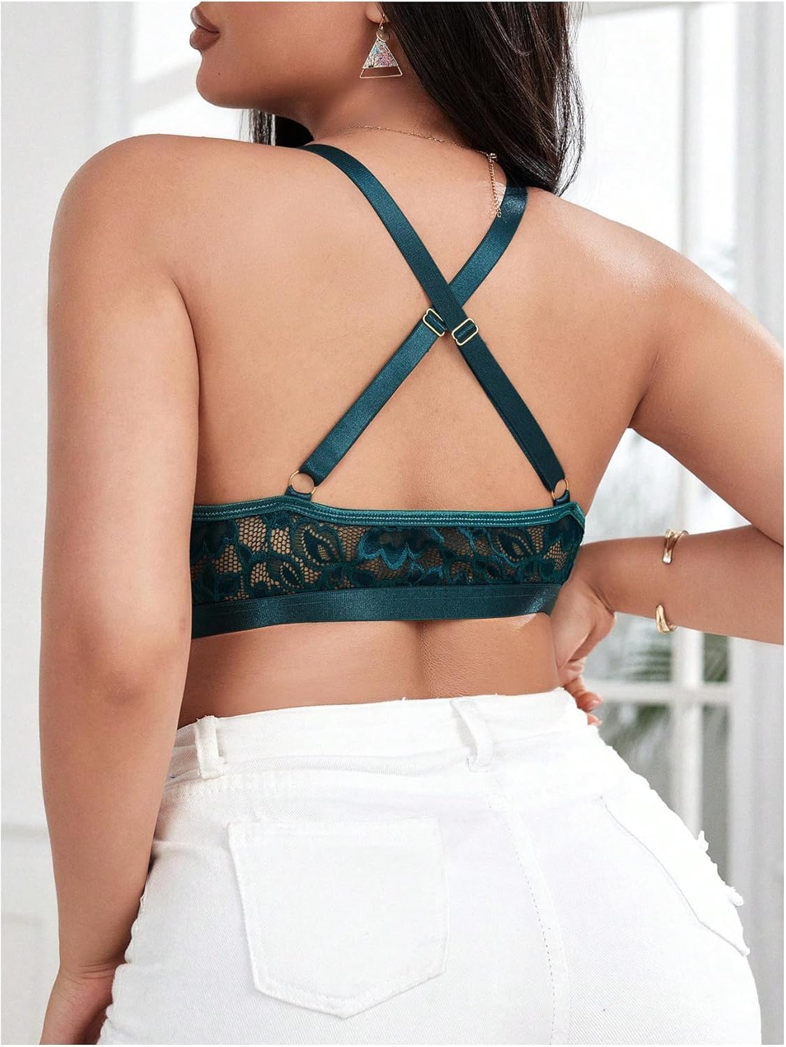 MAKEMECHIC Women's Plus Size Lace Bralette Front Closure Bras Wireless Deep V Triangle Sexy Lace Bra - Image 3