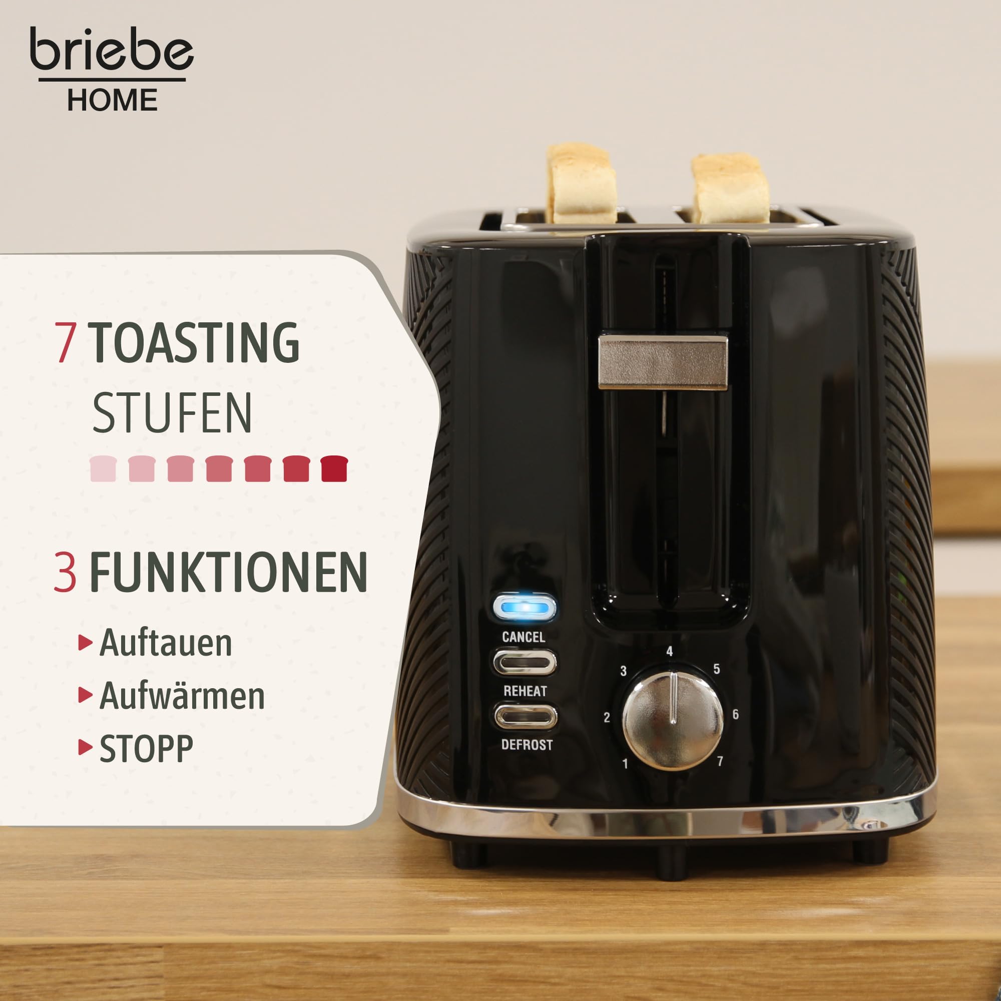Briebe Elegance Set Brottoaster 2 Scheiben Wasserkocher 1,7L 2200W BPA-frei Filterkaffeemaschine 10 Tassen 1,25L Frühstückspack
