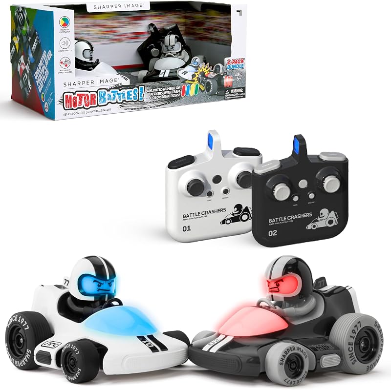 Sharper Image® Motor Battles RC Team Battle Racers – Remote Control Combat Cars with LED Lights & Damage Indicators for Multiplayer Action| RC Stunt Bumper Car Fighting Game| Toy Gift for Boys Kids