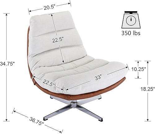 Miniatura 2 de VESCASA Silla decorativa giratoria tapizada con otomana, silla de lectura de lino con reposapiés, cómodo juego de sillas de descanso con taburete