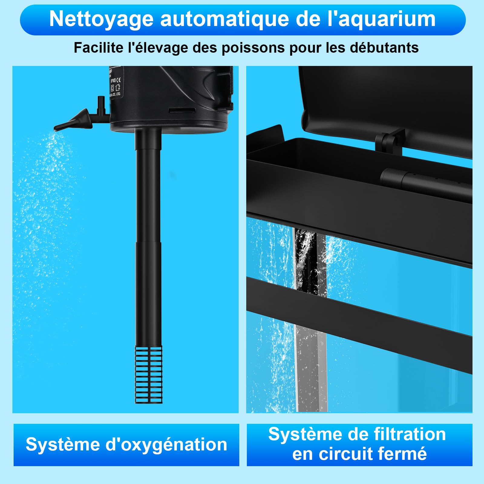 Aquarium Complet 15L,Aquarium en Verre,Aquariums Poisson Rouge,avec Système de Filtration,Couvercle et lumières LED, Pompe à Eau,pour Poissons Combattants, Poissons Rouges, Noir