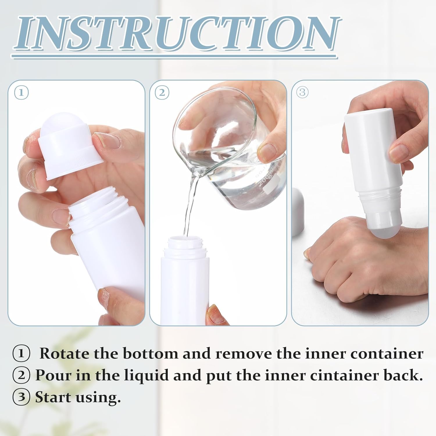 AceOrbit 30Pcs 1.7oz/50ml Roll-on Bottles Empty Refillable Bottle White Plastic Roller Ball Applicator Anti-perspirant Leak proof Container for DIY Deodorants Massage Essential Oils Fragrances Perfume