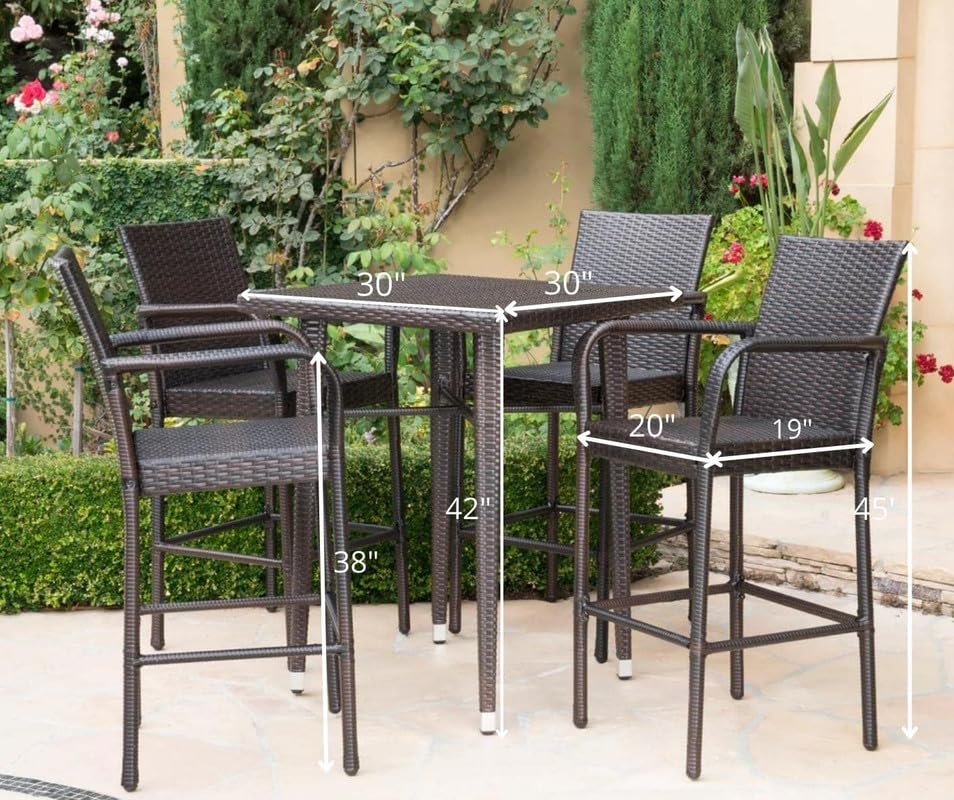 Image of OUTLIVING Patio Counter Height Rattan Wicker Bar Set with Square Table and 4 Bar Stools | Multipurpose 4 Seater Outdoor Furniture for Backyard, Garden, Balcony, Poolside, Porch, and Courtyard (Brown)