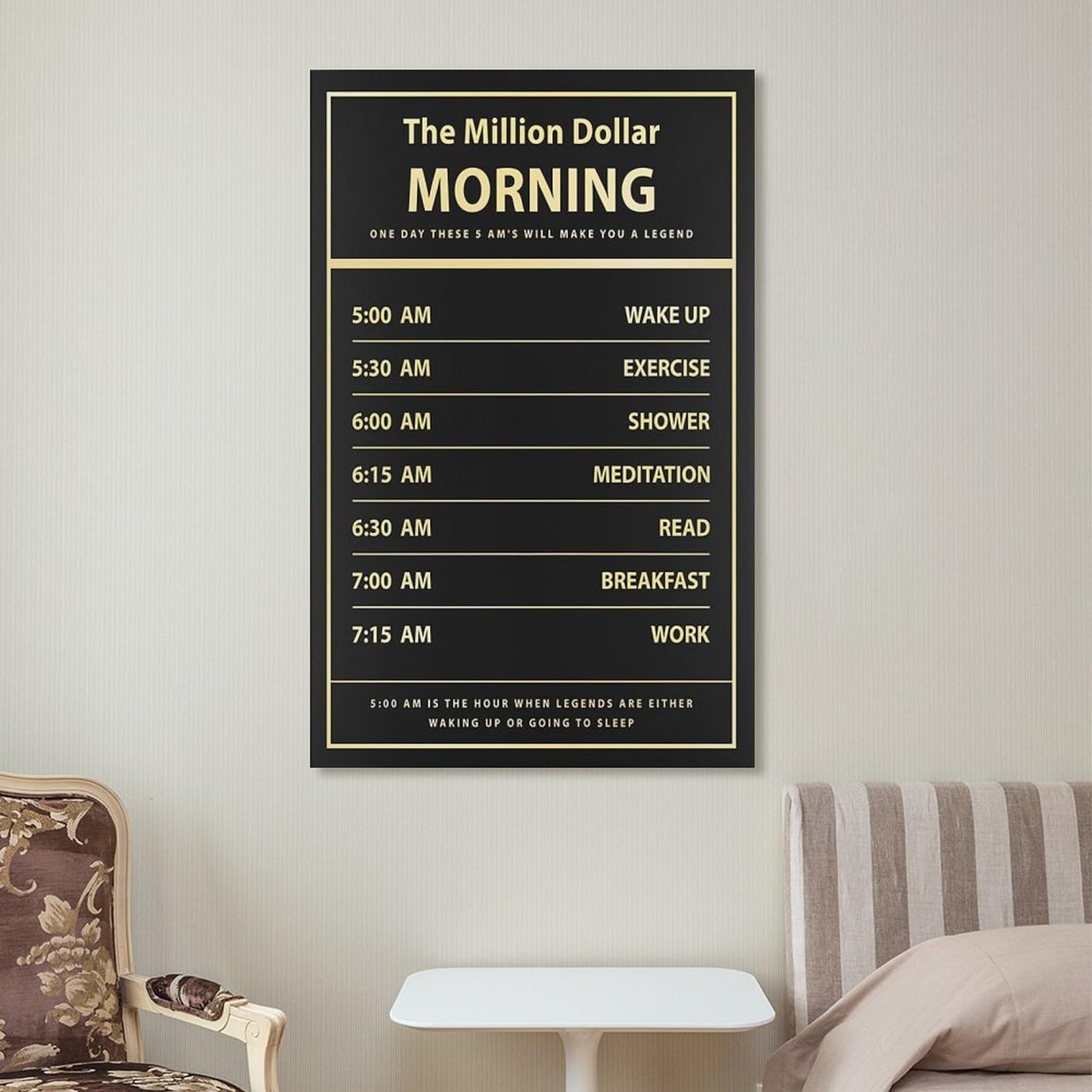 LZTEN Póster motivacional de pared con texto en inglés "The Million Dollar Morning" para decoración de oficina, cartel de emprendimiento, cita de dinero, oficina L