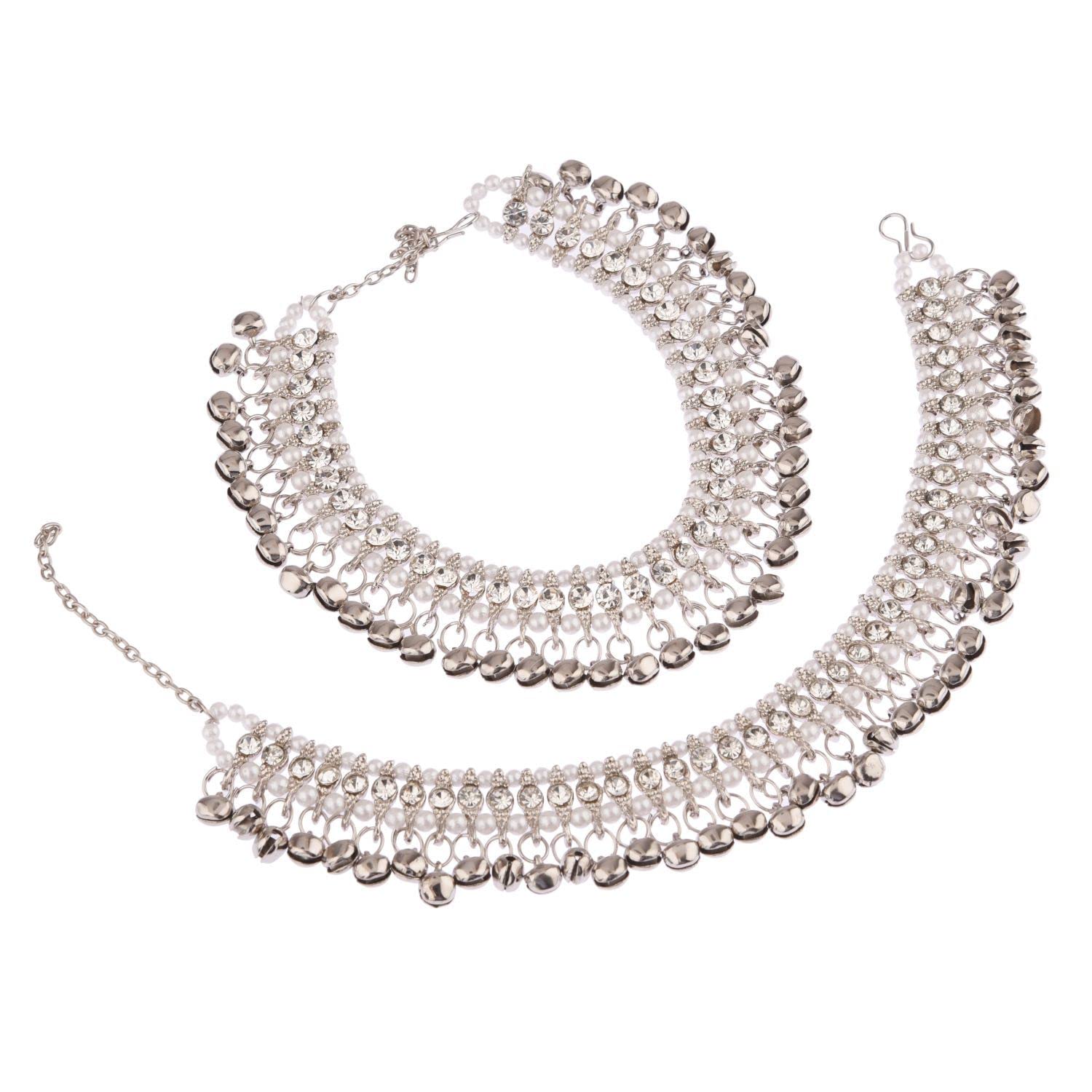Efulgenz Indian Bridal Anklets for Women Ghungroo Jhanjara Anklet Bollywood Faux Kundan Pearl Ankle Bracelets Set Bell Anklets for Women