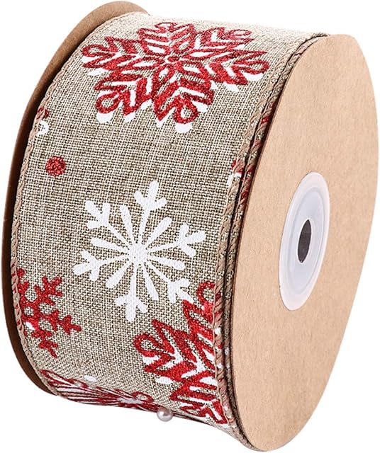 EXCEART 1 Roll 10M Christmas Wired Ribbon Burlap Ribbon Vintage Christmas Ribbon DIY Fabric Ribbon for Gift Wrapping Ribbon Christmas Decoration,5MM (Snowflake)
