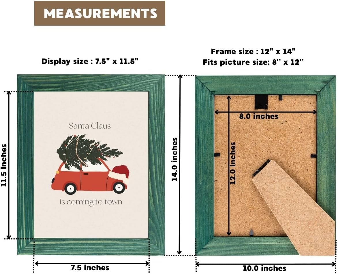 Rustic Wooden Picture Frame 8x12-100% Natural Solid Eco Distressed Wood for Wall Mounting Tabletop Photo Frame - Green