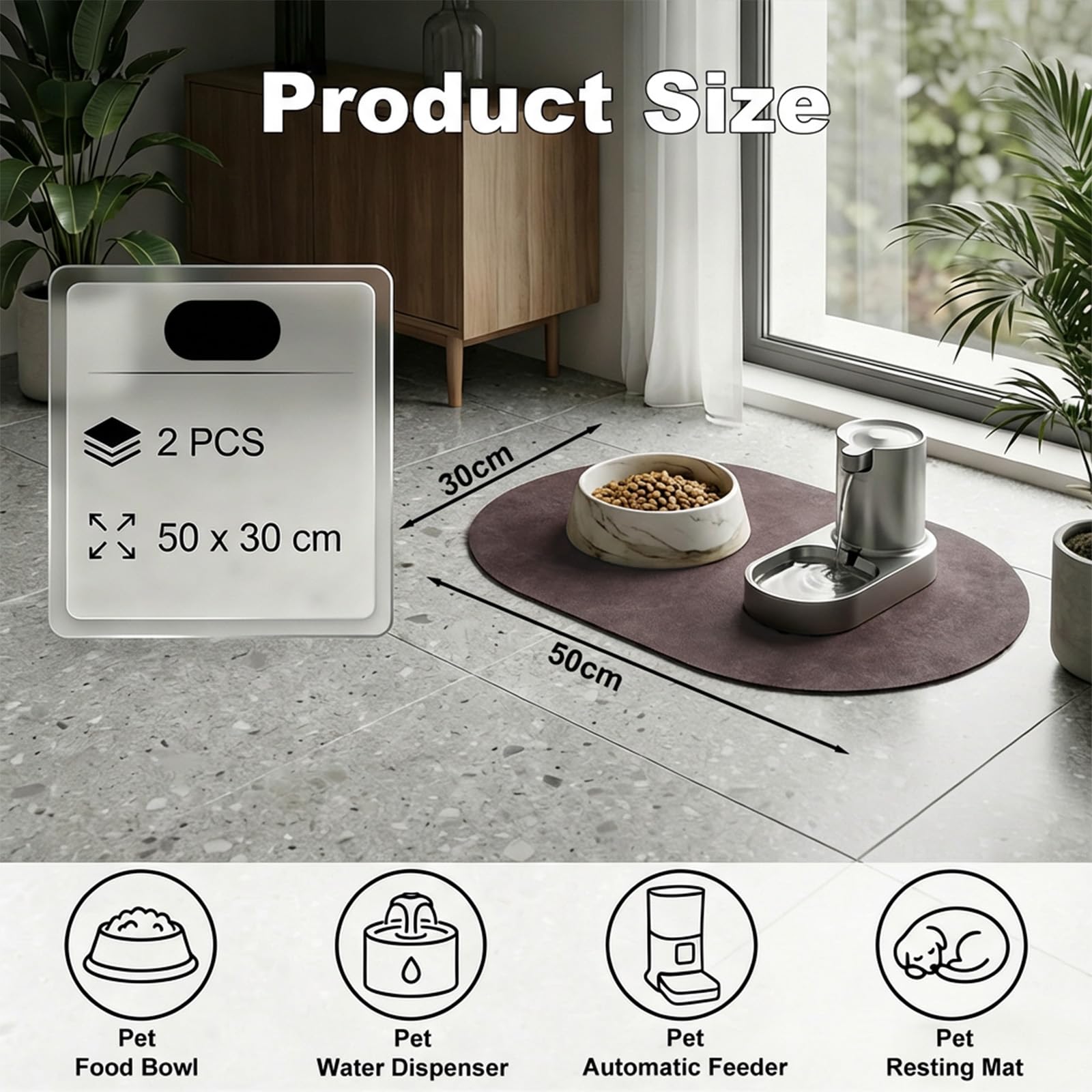 2 PCS tappetino ciotola cane in diatomite super assorbente asciugatura rapida, tappetino antiscivolo per cane e gatto protezione pavimento per acqua e cibo 50 x 30cm absorbent pet pad marrone/grigio