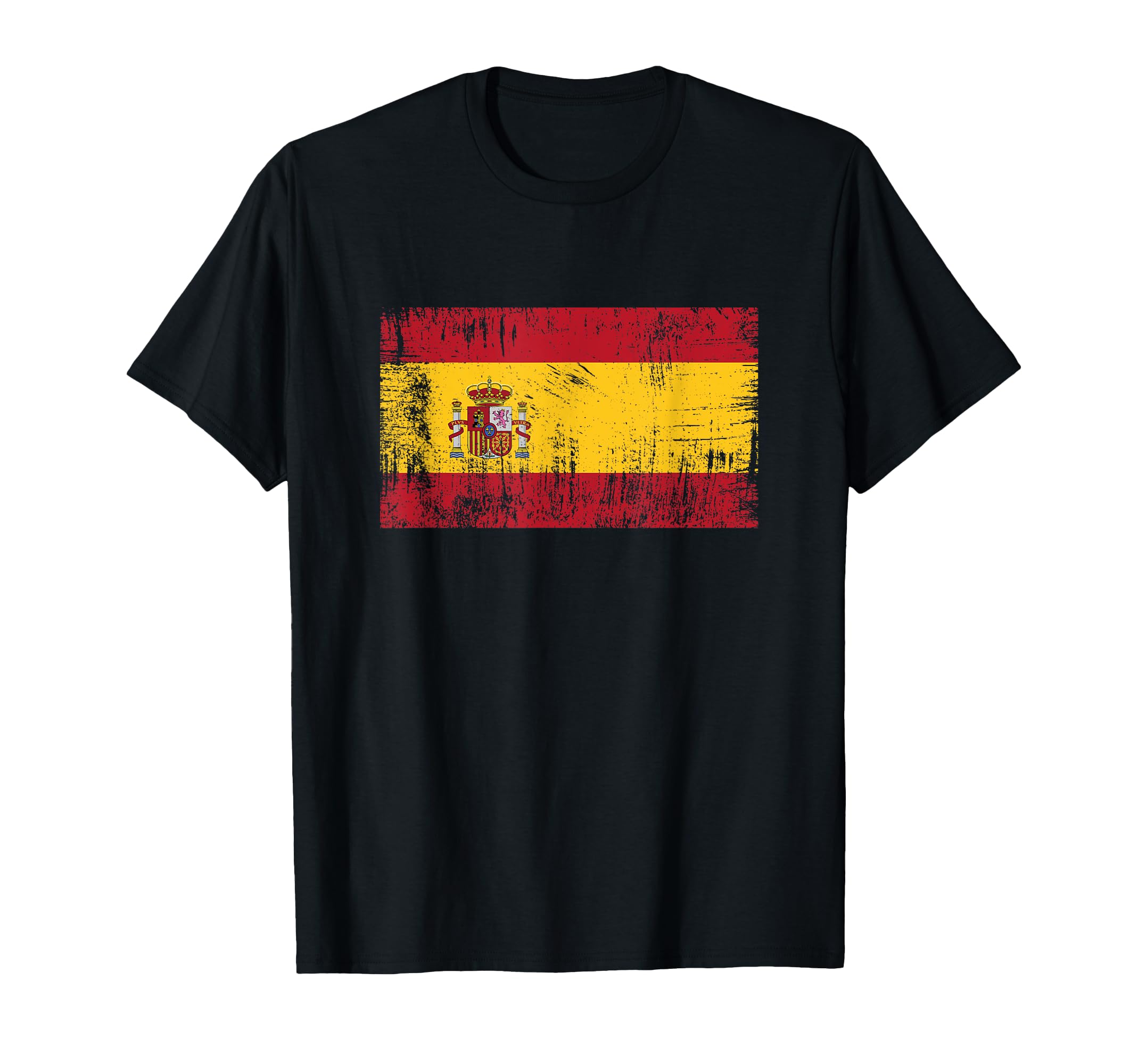 Vintage Spanish Banner Fan Spain Flag Retro T-Shirt, Black