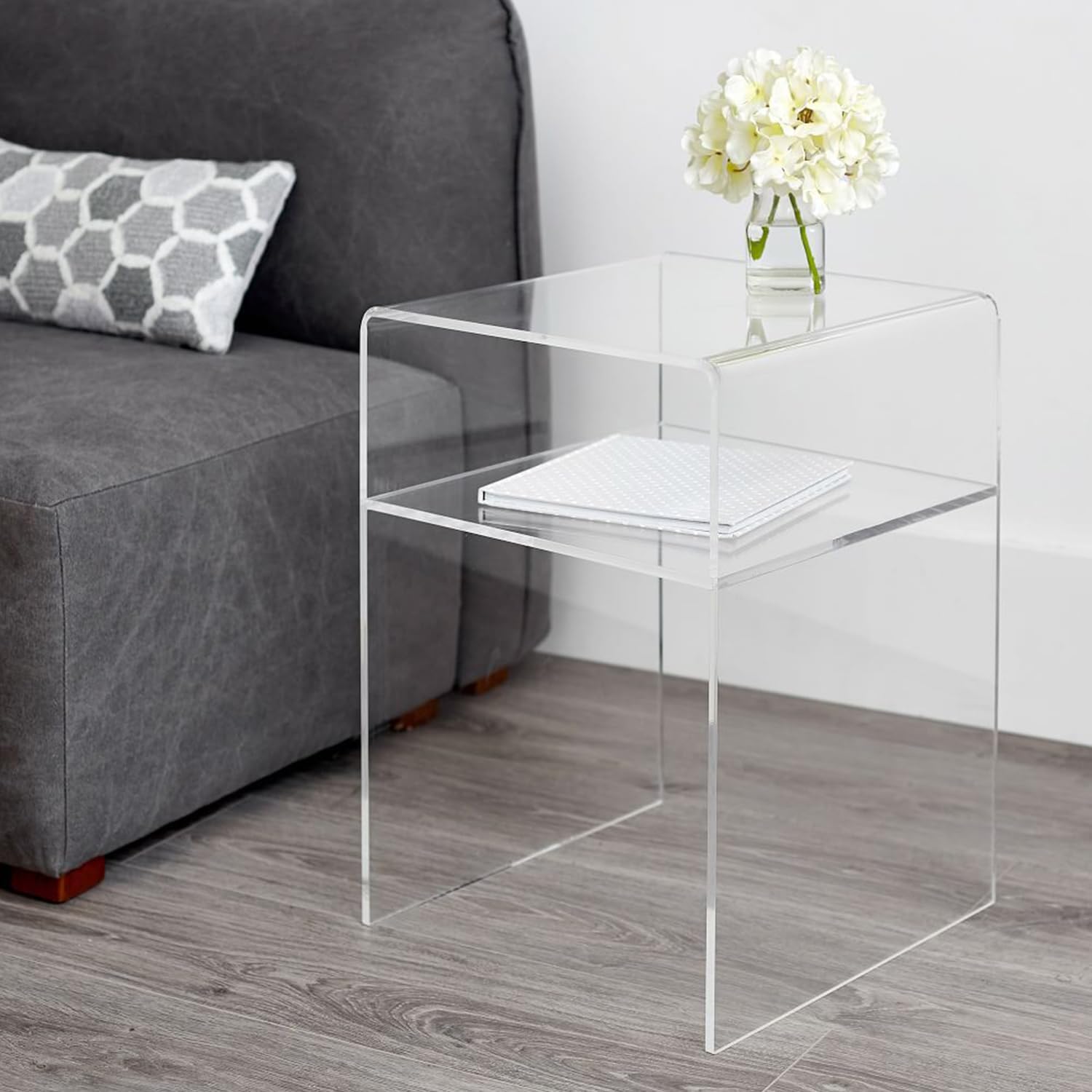 clear acrylic 2 - tier end table/nightstand,23" h sleek and durable bedside storage. ideal for bedrooms, living rooms, and modern interiors. a perfect choice as a bedside table or sofa side piece.