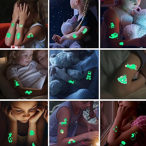 Miniatura 5 de Tatuajes temporales de dinosaurios, tatuajes luminosos para niños, 20 hojas de estilos mixtos, tatuajes temporales de dinosaurios que brillan en la