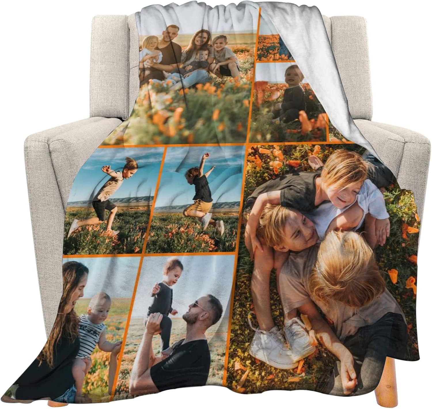 Custom Blanket with Photo Text Personalized Gift, 1-10 Pictures Customized for Mother Father Family, Christmas Halloween Thanksgiving Birthday Wedding Valentine's Day Gift, 80''x60''