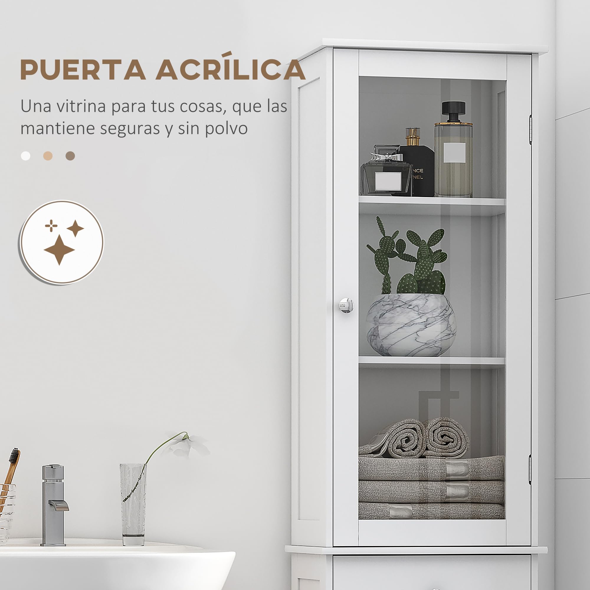 kleankin Armario de Baño Alto Delgado con Cajón 40x27x171,5 cm Blanco | Armario de Almacenaje Delgado, Estantes Ajustables, para Espacios Pequeños, Moderno