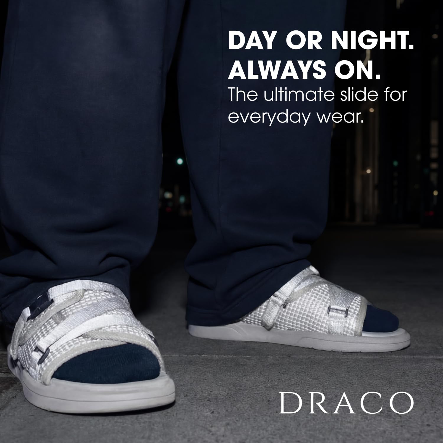 Draco DracoSlides Reflective Slides for Men and Women, Wrapped in Reflective 3M with Adjustable Straps for Wide/Narrow Feet, Sandals with Arch Support & Slip Resistant, Men & Women Footwear, Black