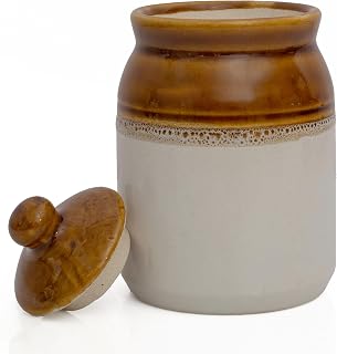Hand Painted Ceramic Jar with Lid - Rustic Kitchen Storage Canister for Pickles, Spices, Tea, Coffee | TheGreatIndianBazaar