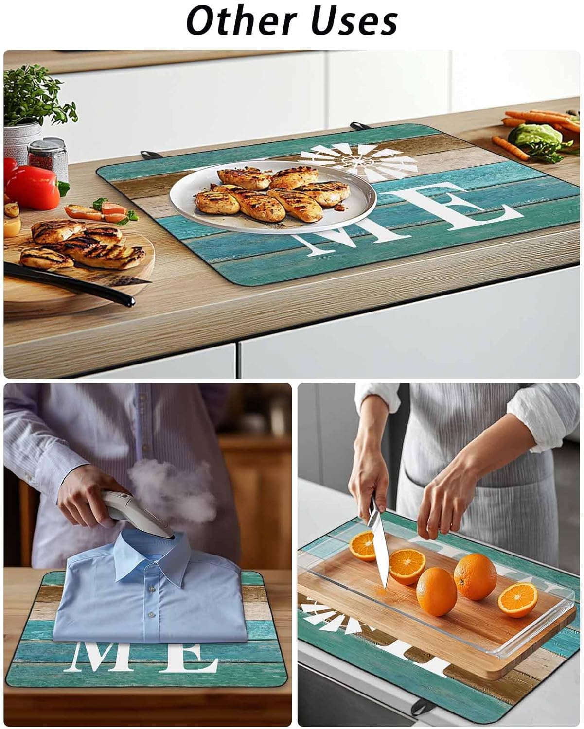 Stove Top Cover Teal Wood Grain Stove Cover for Electric Stove Top Retro Brown Wooden Home Windmill Glass Cooktop Covers Anti-Slip Mat Heat Resistant Countertop Protector Kitchen Decor 28.5"x20.5"