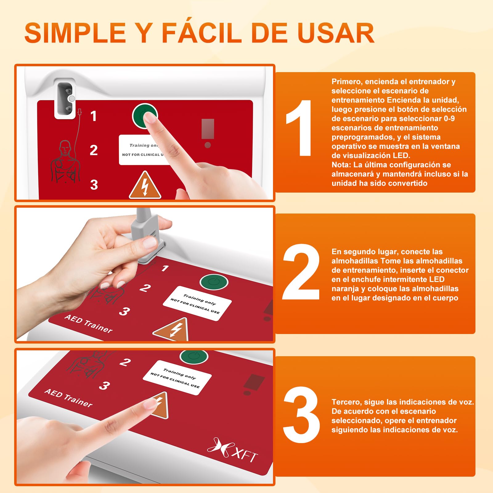AED Trainer Portátil, XFT-120C Desfibrilador de Entrenamiento, DEA Trainer para Curso de SVB y DEA, Bilingüe Español & Inglés, Desfibrilador Formacion con Control Remoto, 10 Escenarios