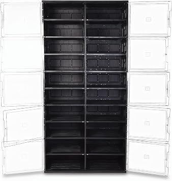 10 Tiers Foldable Shoe Rack Organizer Cabinet for Closet & Entryway, Large Collapsible Shoe Storage Box with Magnetic Doors, Fits Up to 40 Pairs Black