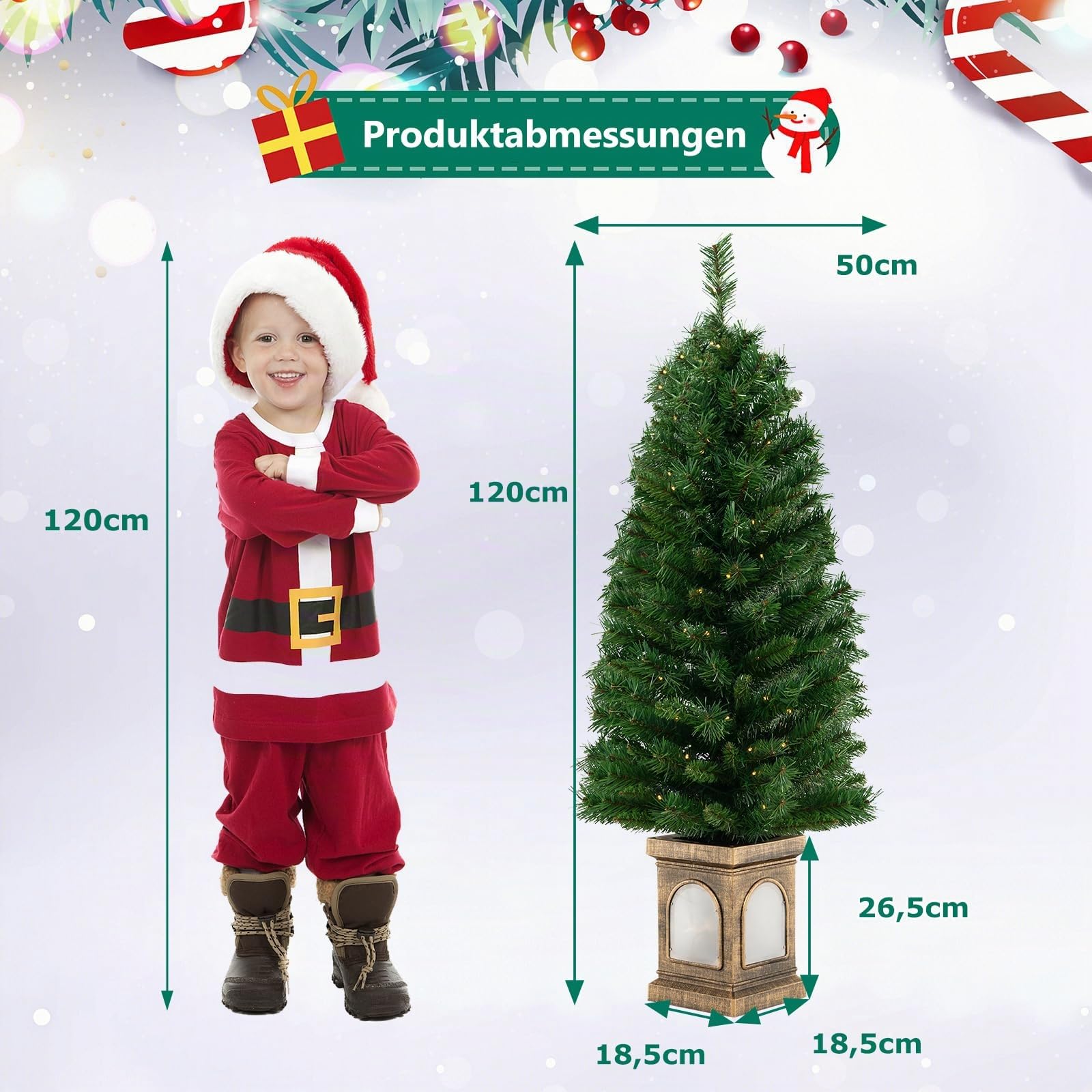 COSTWAY 120 cm künstlicher Weihnachtsbaum mit Beleuchtung, Tannenbaum im Topf, 3 Lichtmodi, mit warmweißen LED-Lichtern & Timer & 160 PVC Zweigspitzen, Christbaum Topfbaum für Eingang Haus Büro, Grün