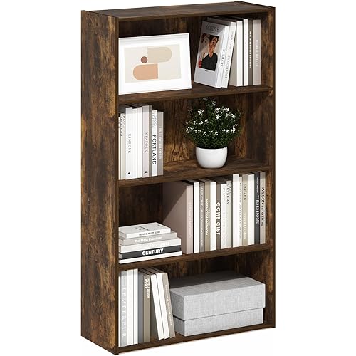 Furinno PASIR Book Shelf, 4-Tier Bookshelf, Bookcase, 9.4" x 23.6" x 41.7", for Living Room, Bedroom, Home Office, Amber Pine